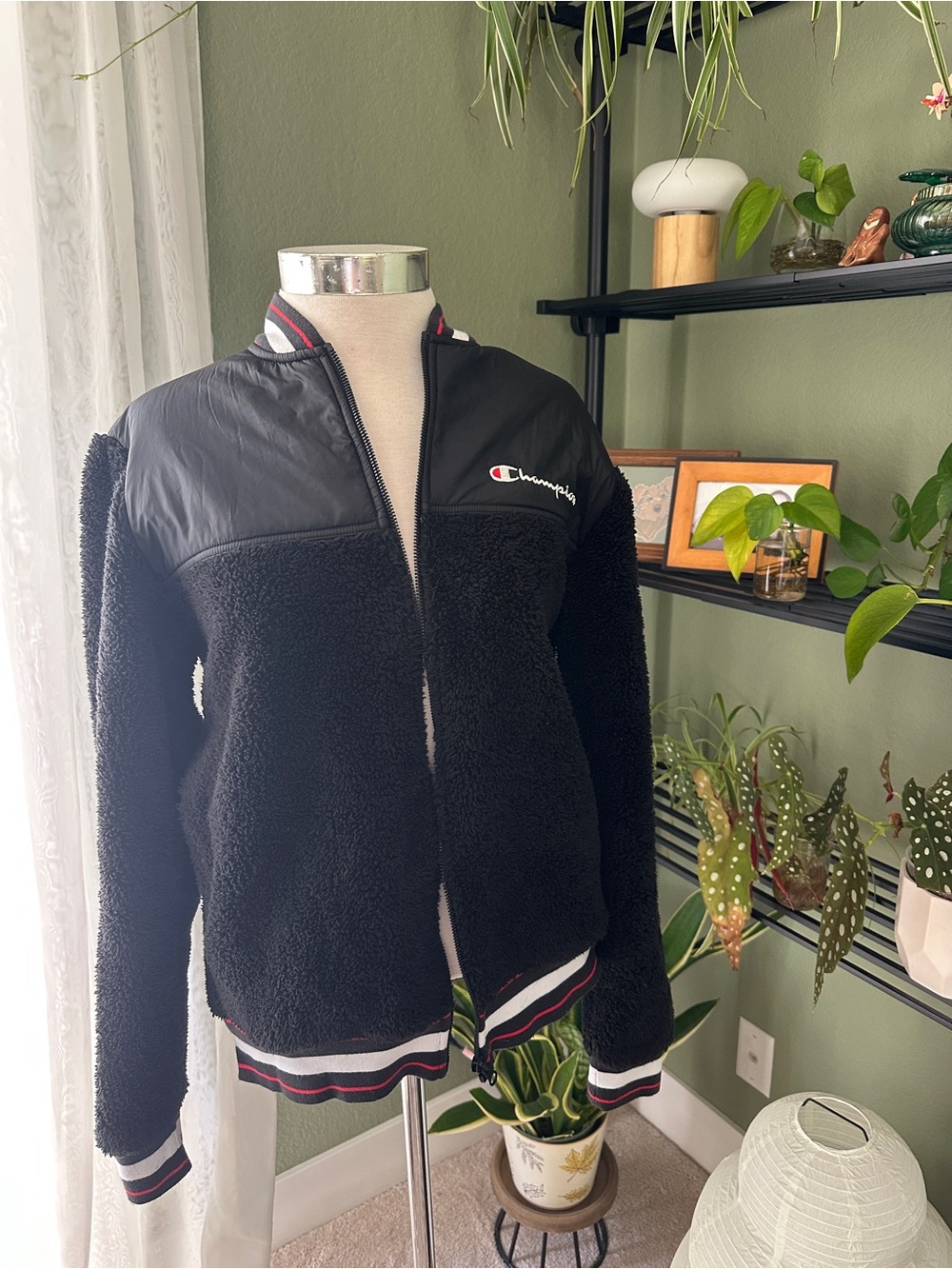 EUC Champion Black Sherpa Varsity Jacket with Trim